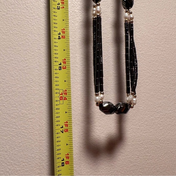 Vintage Twisted Hematite Triple Strand Fresh Water Pearls Long Necklace EUC - Picture 14 of 17